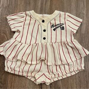 Vintage Baby Beluga Romper Baby Girl 3-6 Months Baseball Sports Beige Red